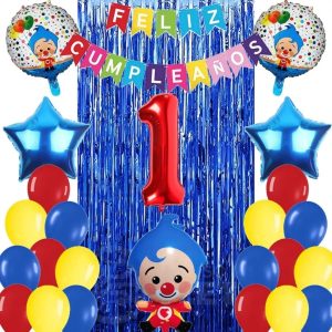 Kit Globos Decoracion Payaso Plim Azul Rojo Cortina Circo