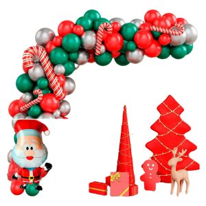 Arco Decoración Globos Navidad Baston Rojo Plateado Verde