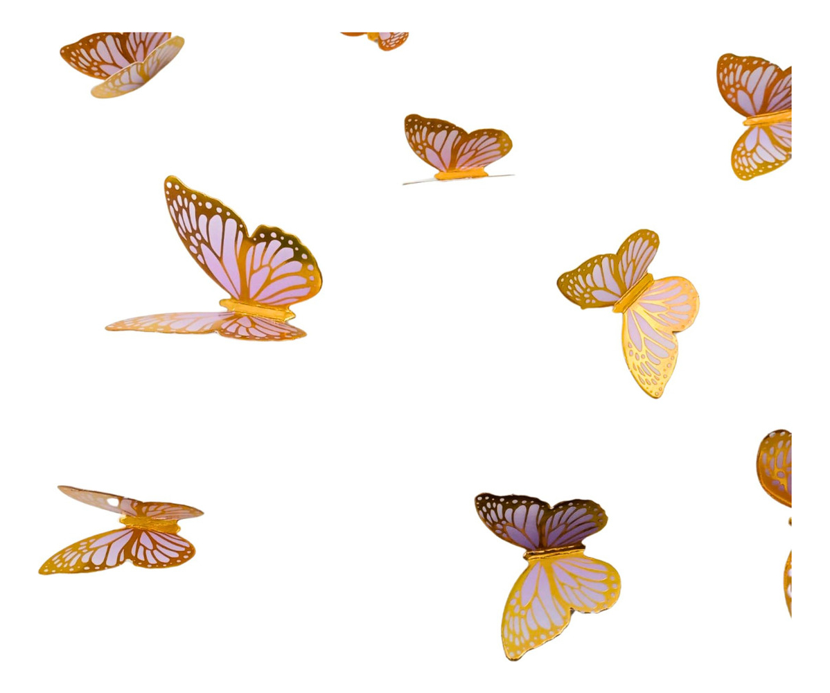 Mariposas Decorativas 3d Papel Pared Dorado Lila Troquel - Imagen 3