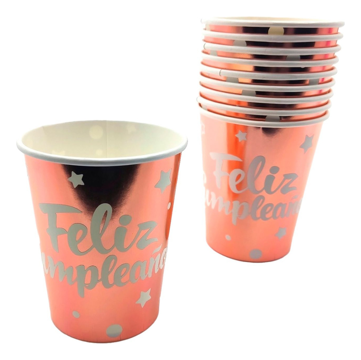 Vaso Fiesta Oro Rosa Feliz Cumpleaños 7 Onzas X 10 Unidades
