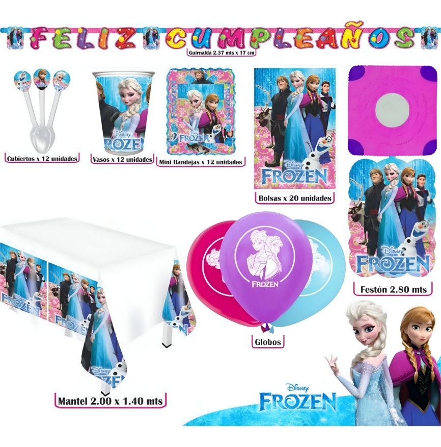 Kit Elsa Frozen Hielo Fiesta Mantel Vasos Platos Guirnalda - Imagen 2