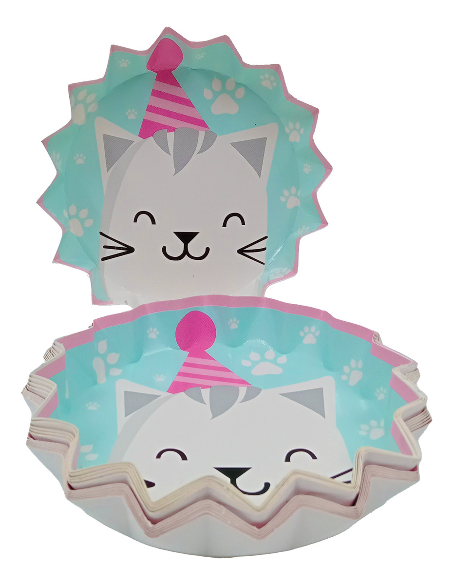 Platos Gatito Fiesta Gato Aguamarina Cumpleaños Comprar Ya