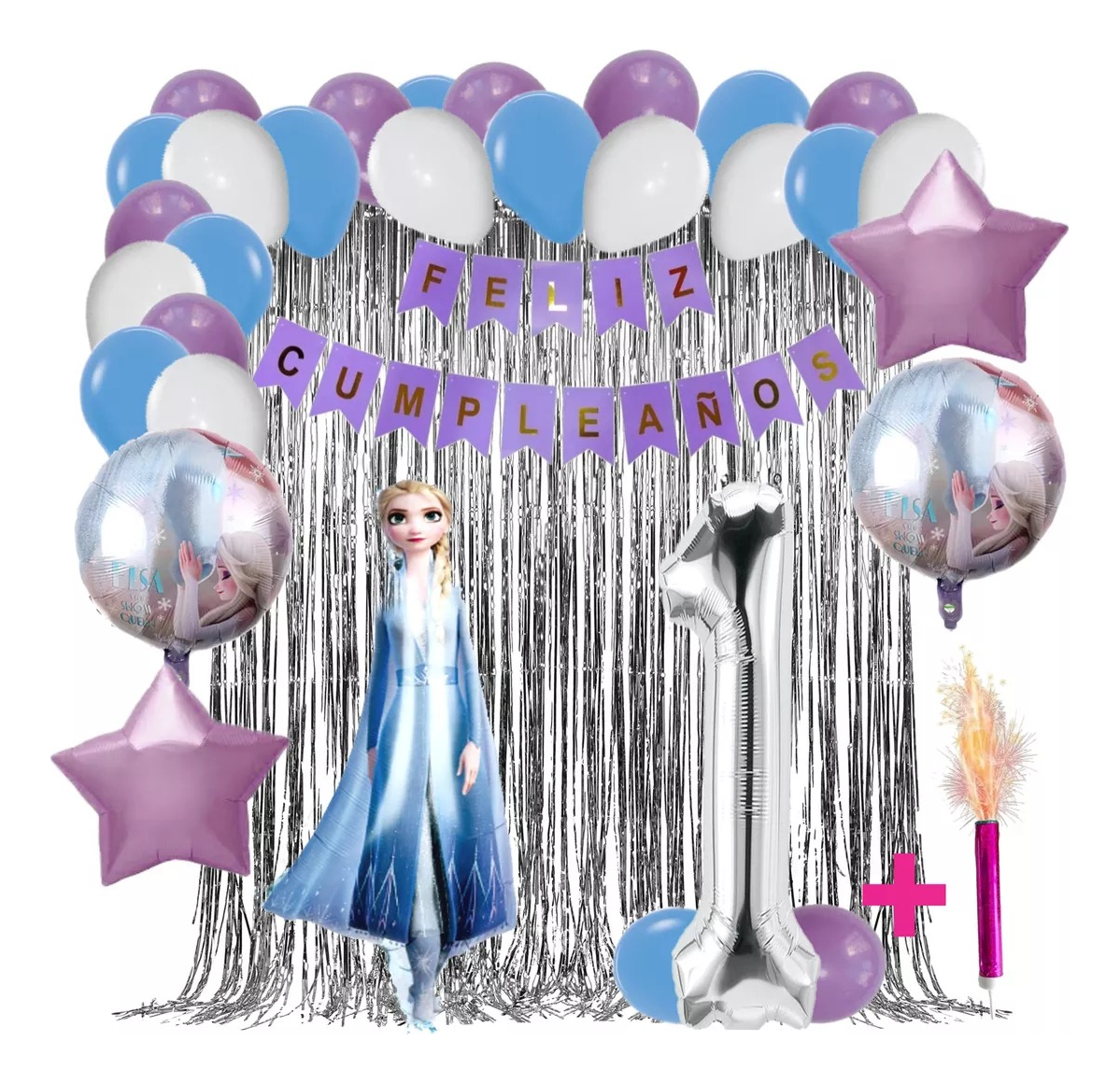Kit Globos Decoracion Frozen Cortina Plateado Princesa Envío