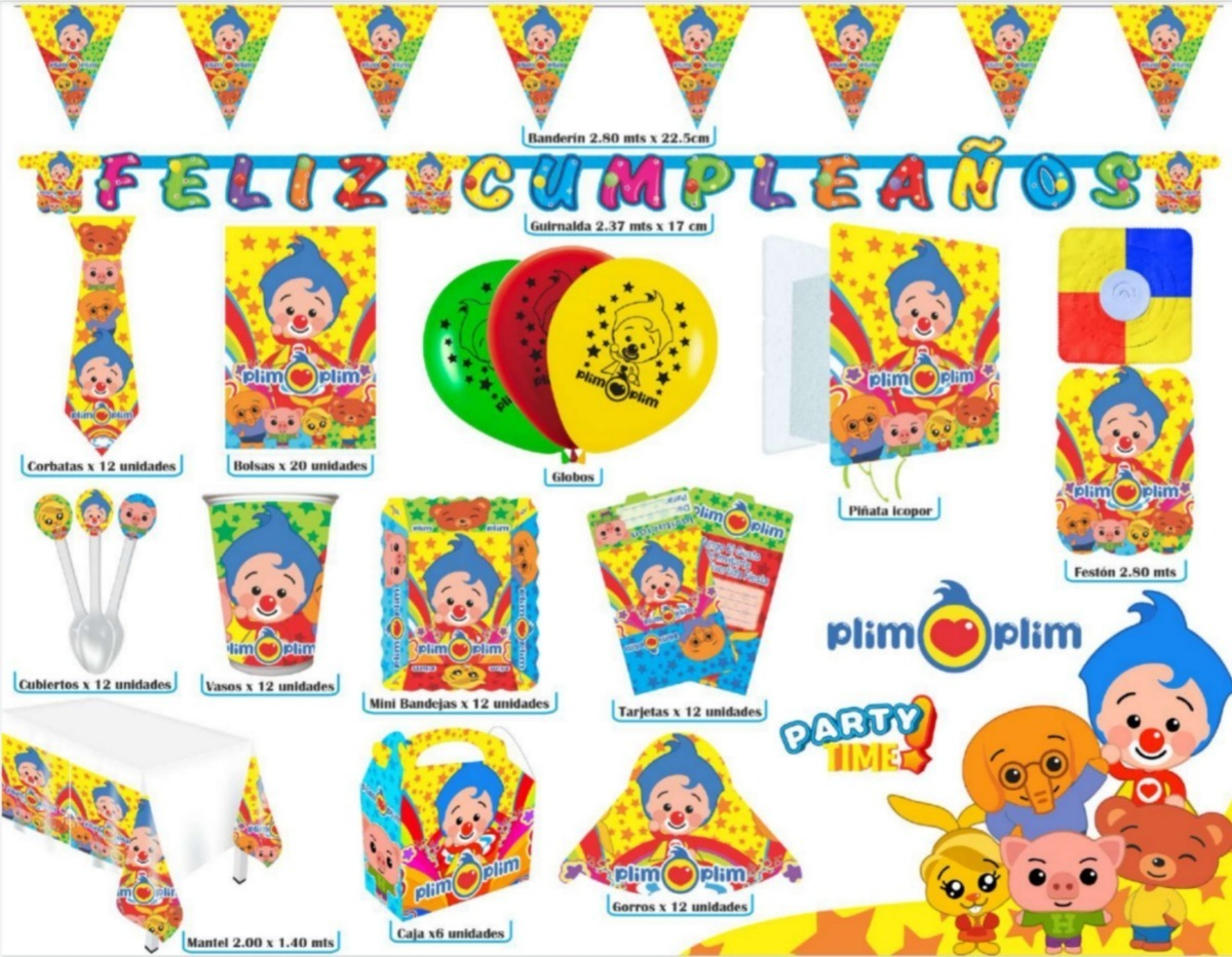 Kit Circo Payaso Plim Globos Vasos Platos Mantel Niño Oferta - Imagen 4