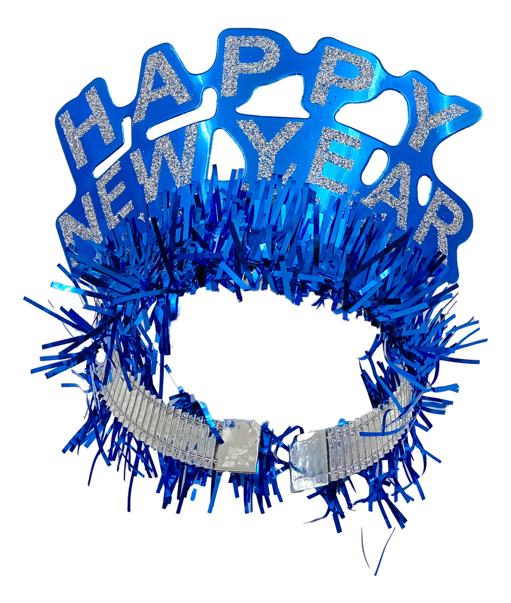 Diadema Balaca Navidad Año Nuevo Azul Ingles Flecos 6u Ya
