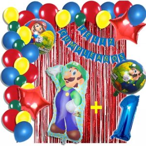 Arco Decoracion 105 Globos Mario Luigi Rojo Azul Cortina