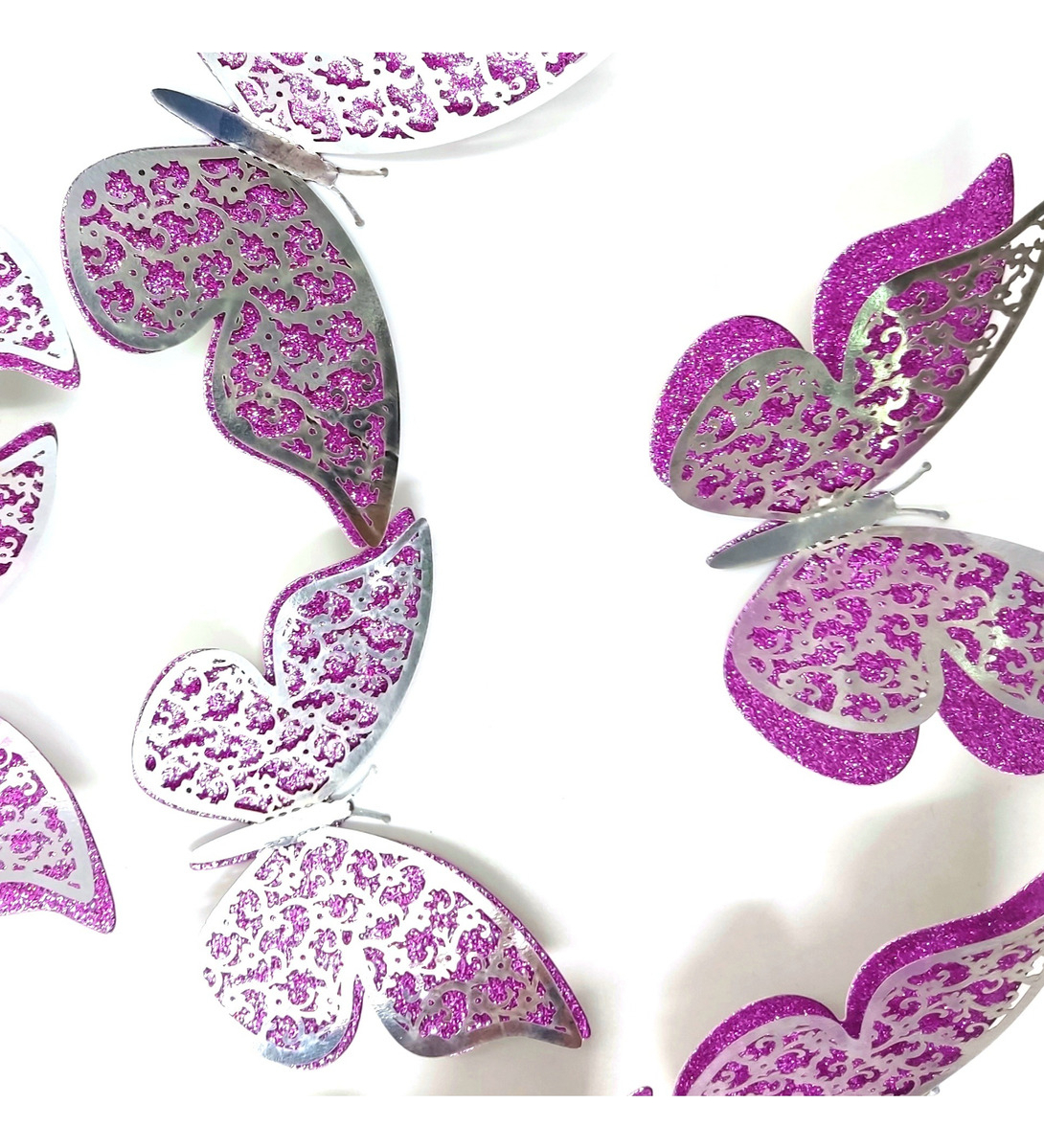 Mariposas Decorativas 3d Papel Pared Plateado Fucsia Rosa - Imagen 2