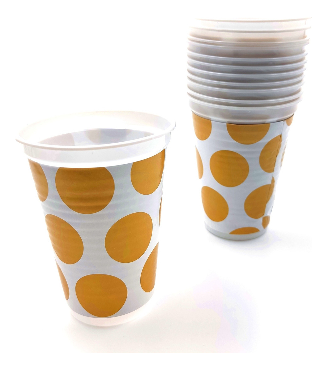 Kit Vasos Platos Cubiertos Puntos Dorados Polka X12 Units - Imagen 4