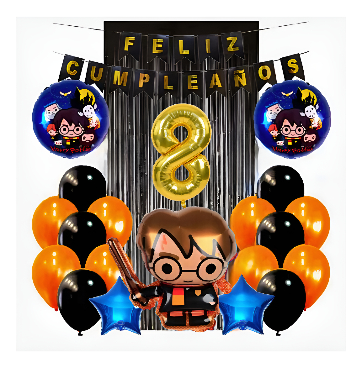 Kit Harry Decoracion Cumpleaños Numero Naranja Negro Globos - Imagen 8