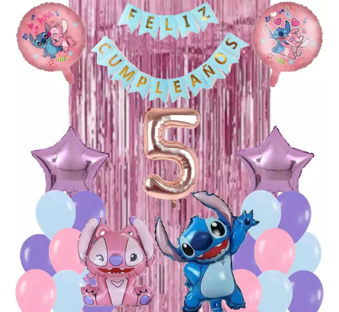 Bouquet Globos Niña Stitch Angel Cortina Numero Feston Ya - Imagen 6