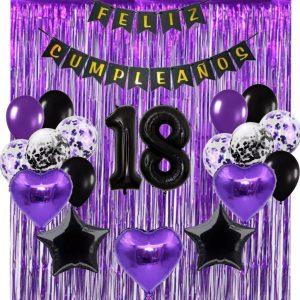 Morado Globos Kit Cortina Numero Cumpleaños Decoracion Promo