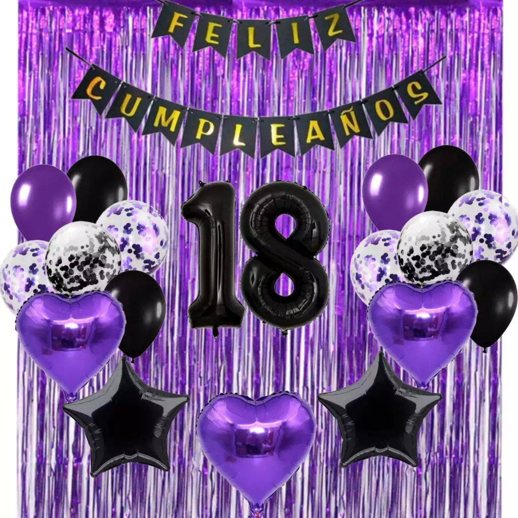 Morado Globos Kit Cortina Numero Cumpleaños Decoracion Promo