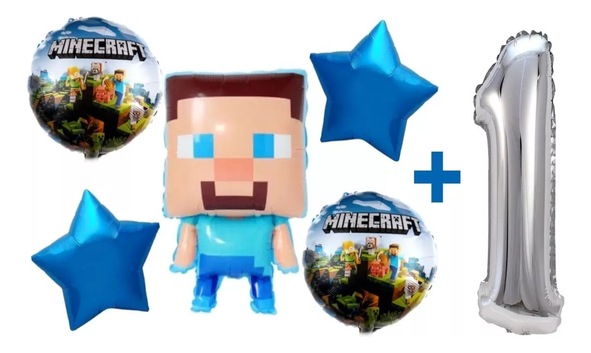 Decoracion Globos Fiesta Cumpleaños Minero Bloques Juego