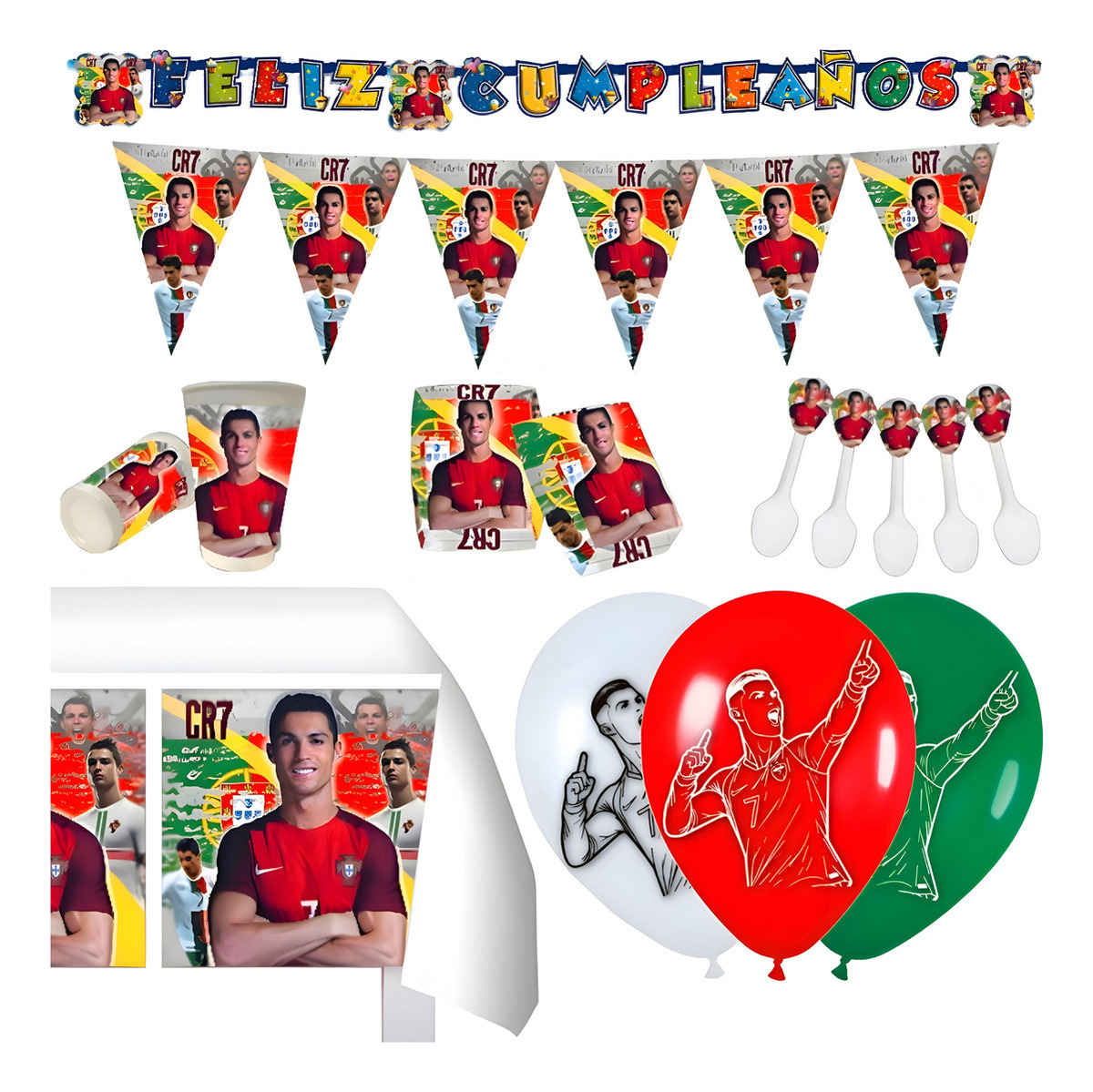 Kit Fiesta Futbol Cristiano Real Madrid Platos Vasos Mantel - Imagen 4