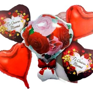 Bouquet Globos Ramo Flores Rosas Corazones Feliz Dia Mama