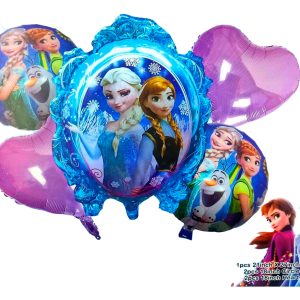 Bouquet Globos Morado Espejo Azul Elsa Ana Princesa Hielo