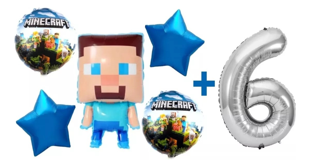 Decoracion Globos Fiesta Cumpleaños Minero Bloques Juego - Imagen 6