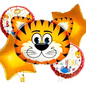 Bouquet Kit Globos Tigre Dorado Feliz Cumpleaños Selva Ya