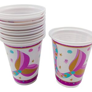 Kit 12 Vasos Plastico Cola Sirena Animales Marinos Morado