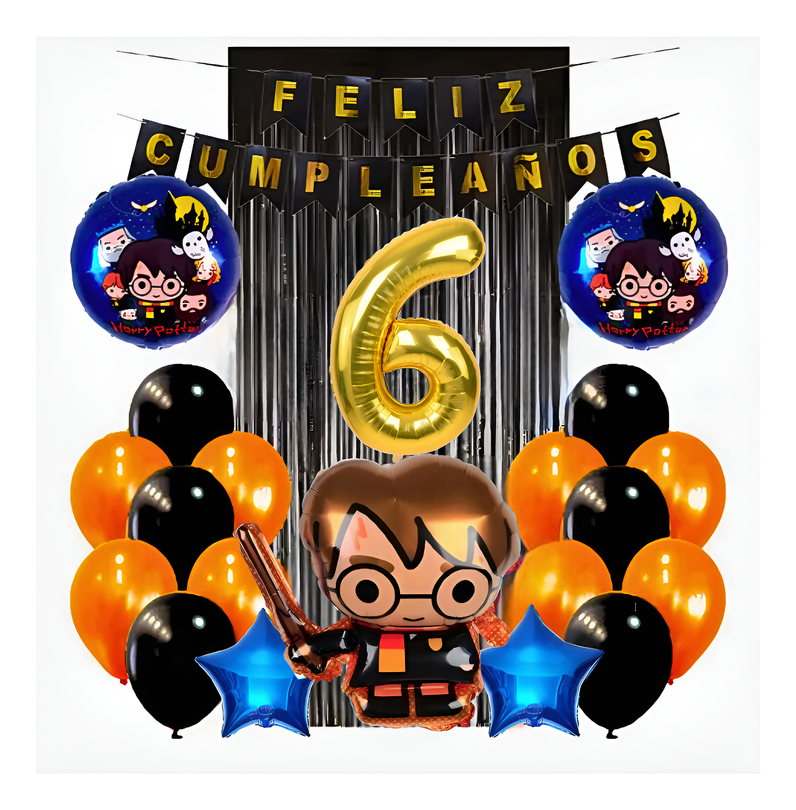 Kit Harry Decoracion Cumpleaños Numero Naranja Negro Globos - Imagen 6