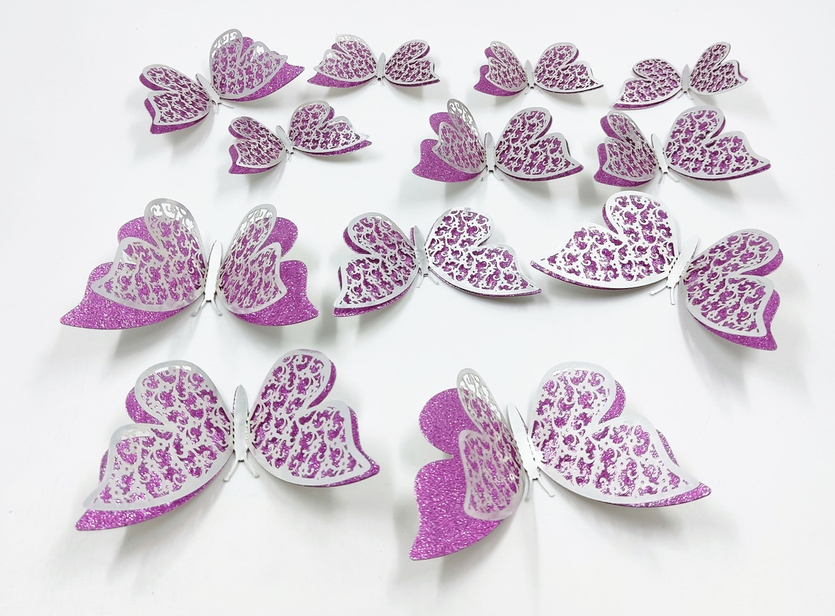 Mariposas Decorativas 3d Papel Pared Plateado Fucsia Rosa - Imagen 4