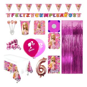 Kit Fiesta Princesas Rosado Girl Fucsia Mantel Vasos Platos