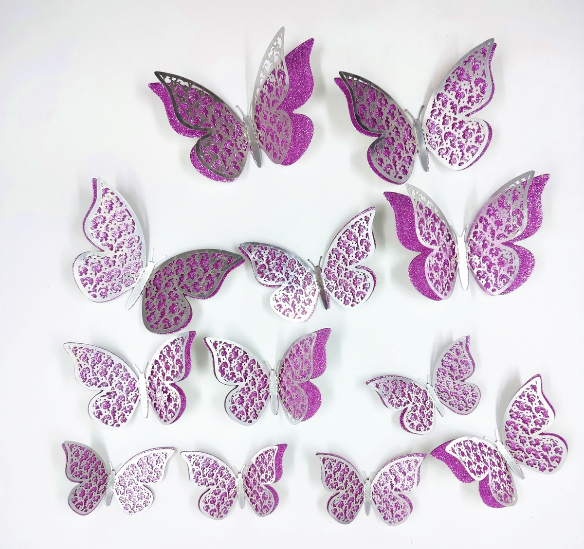 Mariposas Decorativas 3d Papel Pared Plateado Fucsia Rosa - Imagen 5