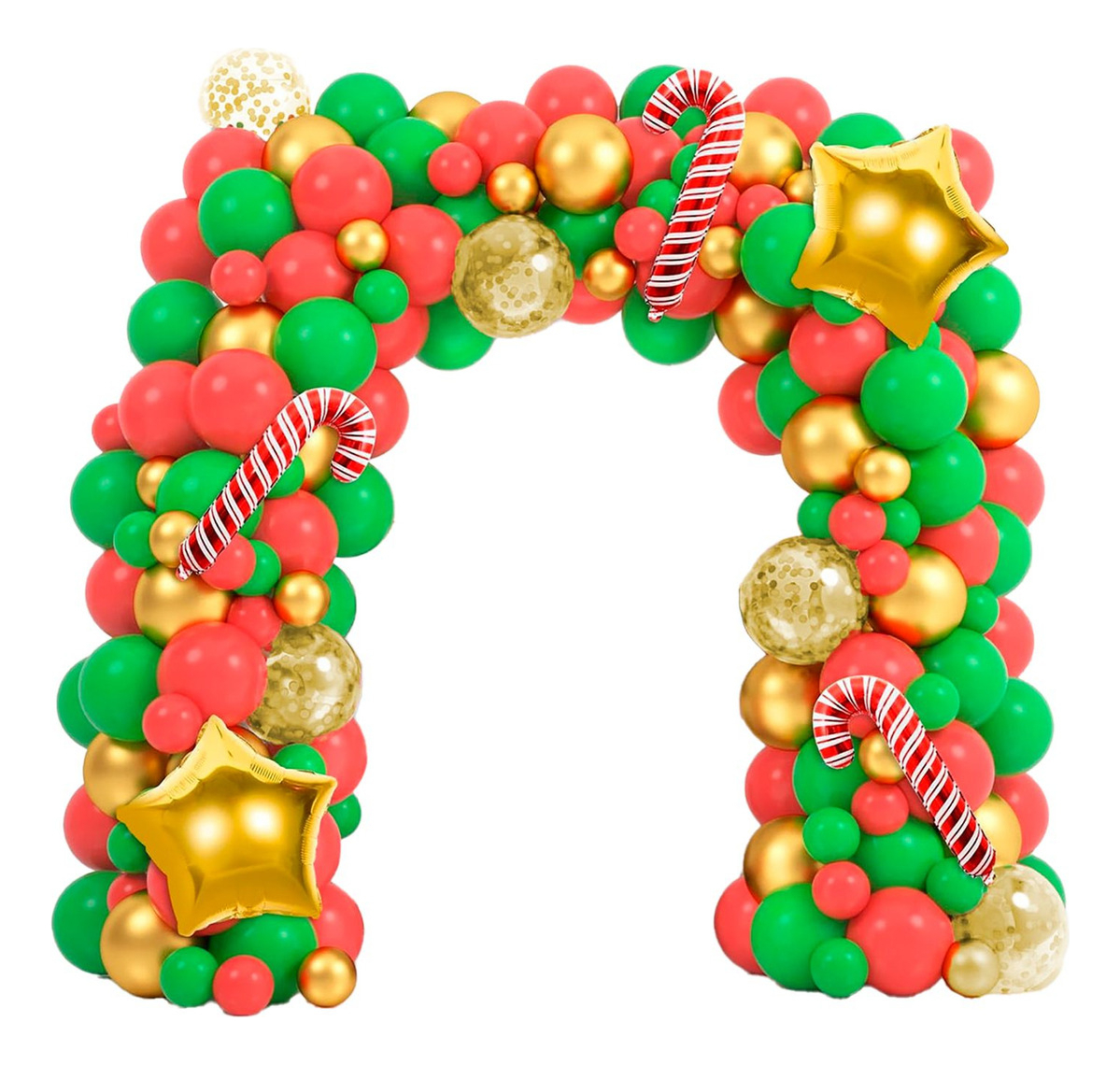 Kit Arco Decoracion Globos Navidad Verde Dorado Rojo Baston