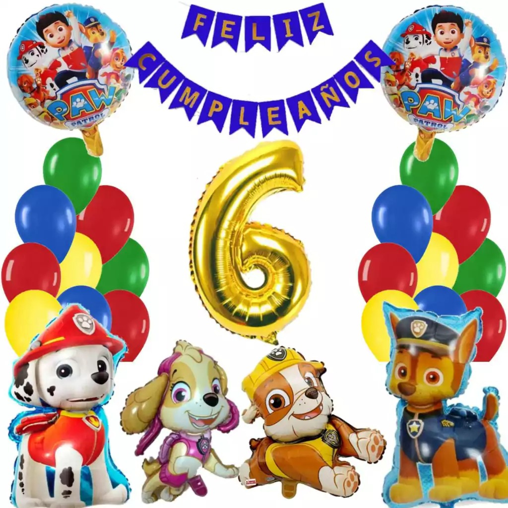 Bouquet Globos Paw Patrol Chase Rubble Marshall Perro Skye - Imagen 6