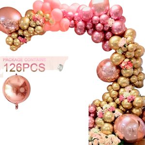 Decoracion Arco Fiesta Oro Rosa Globos Feliz Cumpleaños Boda