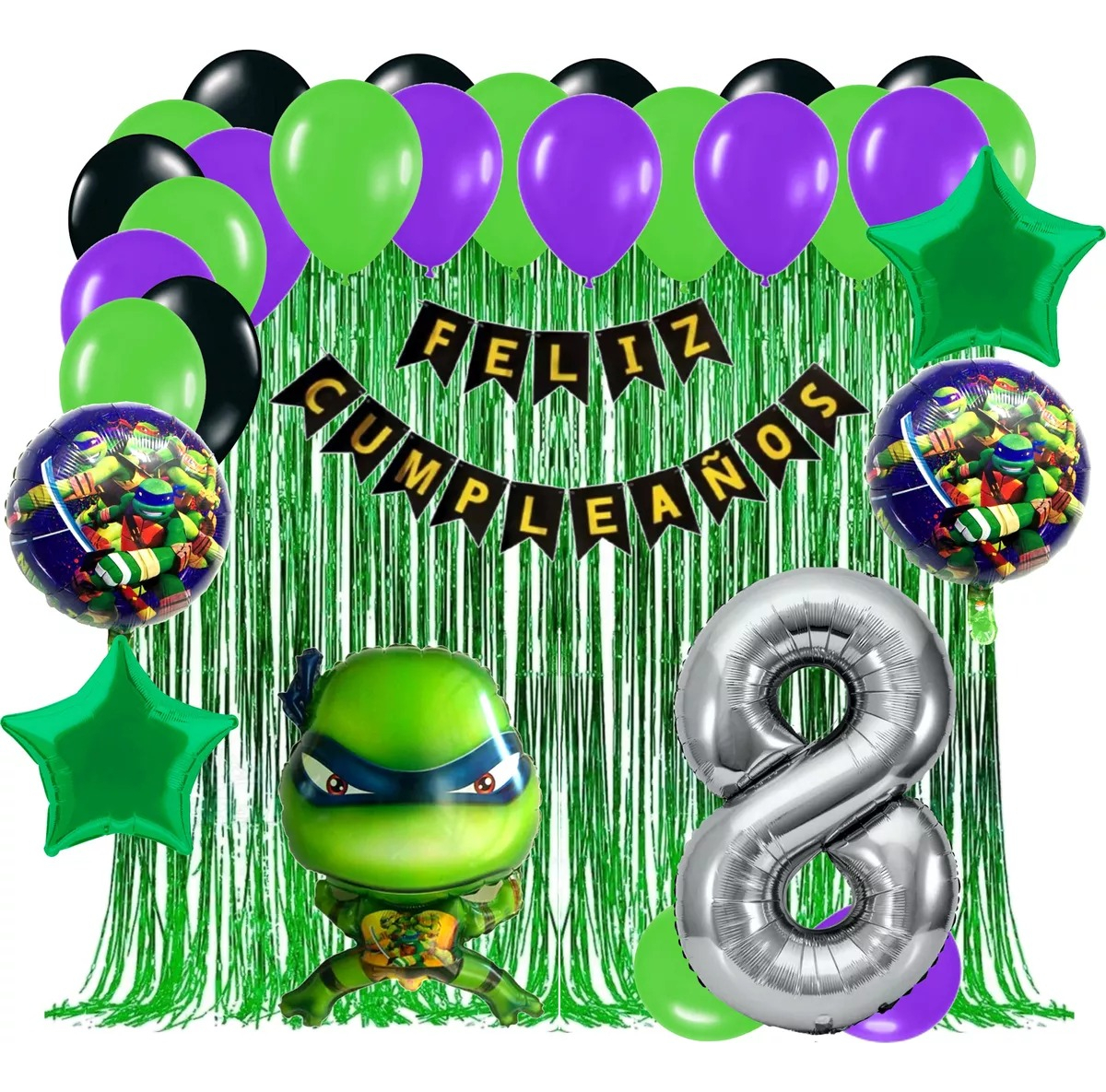 Kit Globos Tortugas Ninjas Cumpleaños Cortina Verde Niño - Imagen 8