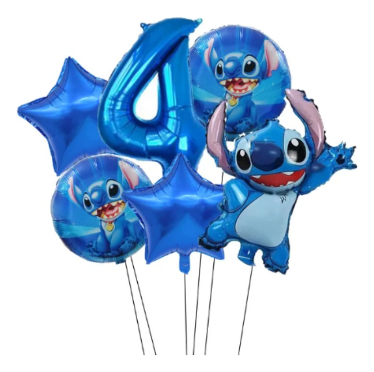 Kit Decoracion Globos Numero Azul Stitch Lilo Fiesta Comprar - Imagen 4