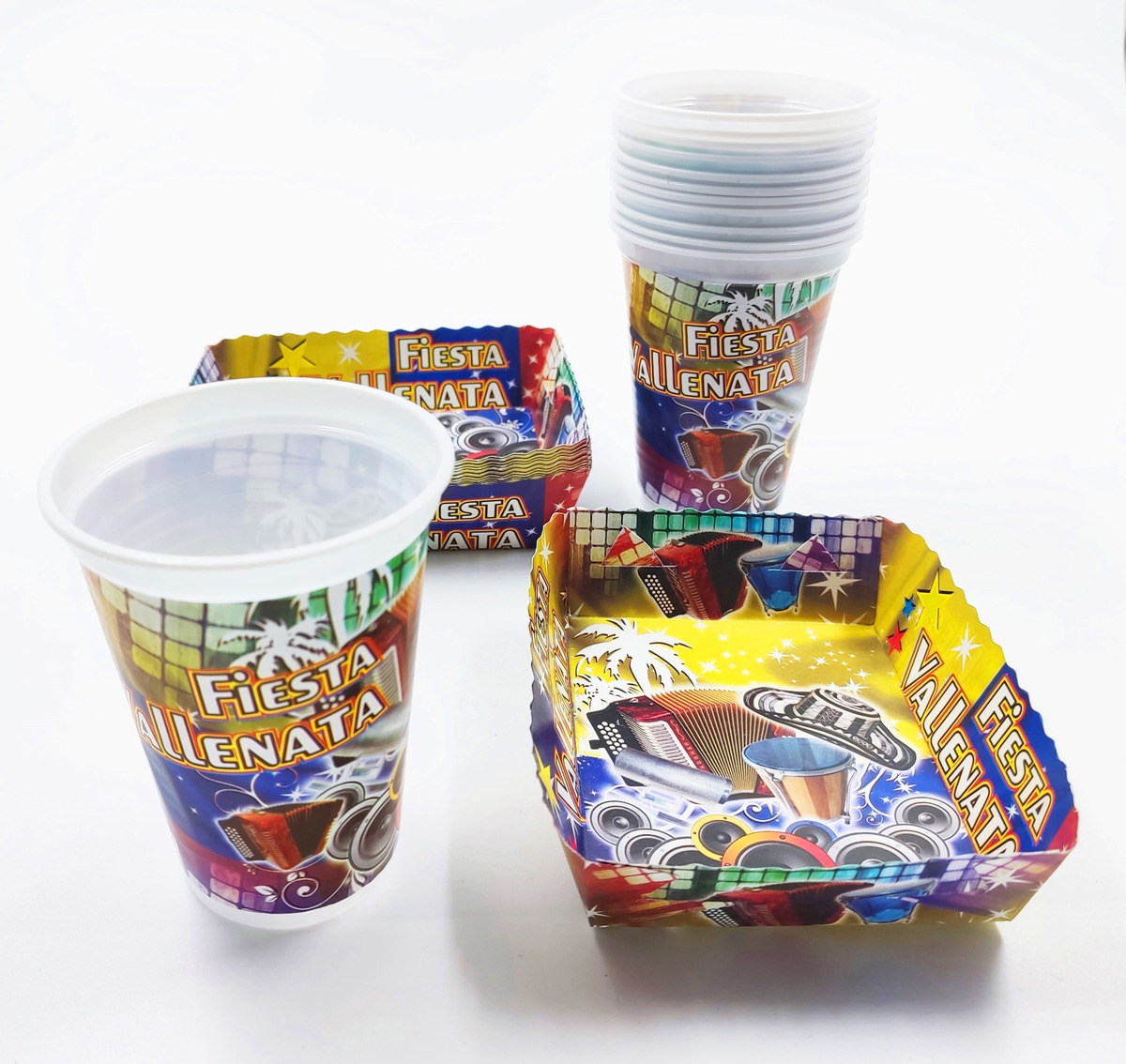 Kit 12 Vasos Platos Decorativos Parranda Vallenata Promo