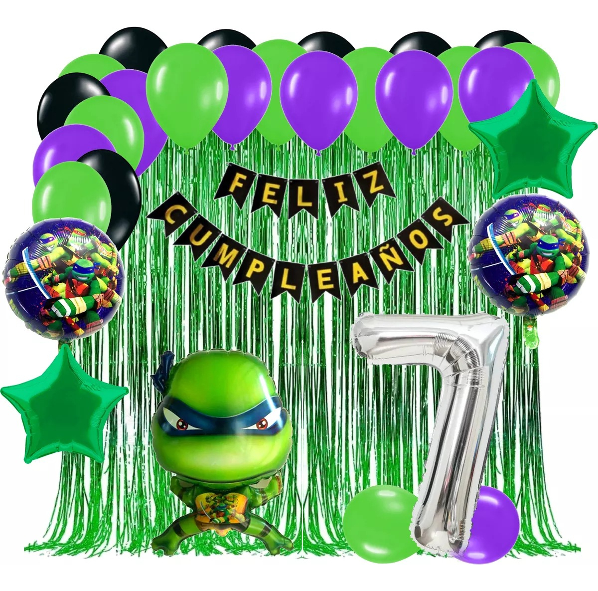 Kit Globos Tortugas Ninjas Cumpleaños Cortina Verde Niño - Imagen 7