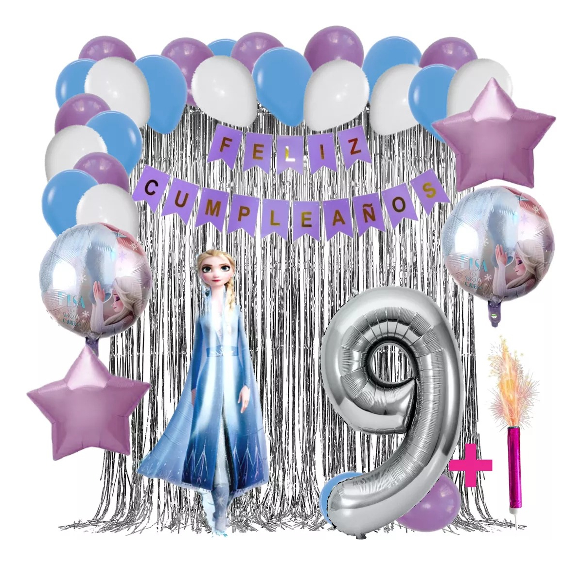 Kit Globos Decoracion Frozen Cortina Plateado Princesa Envío - Imagen 9