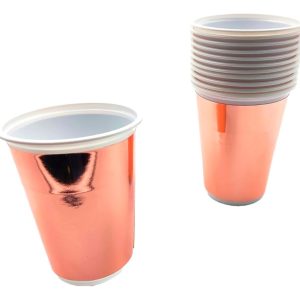 Vaso Fiesta Metalizado Oro Rosa 7 Onzas X 10 Unidades Promo