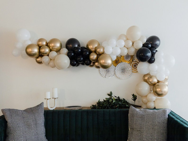 Semi Arco Globos Dorado Negro Arena Blanco Oficina Comprar - Imagen 2