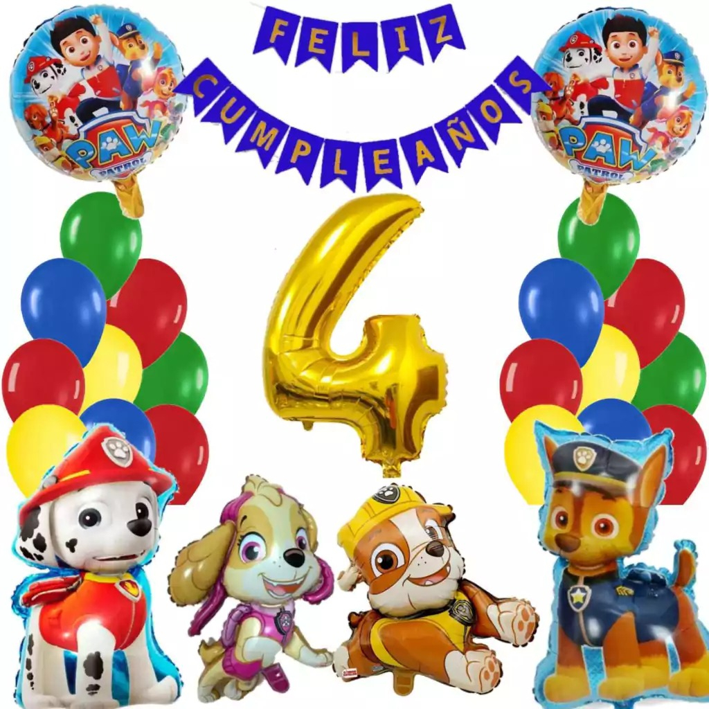 Bouquet Globos Paw Patrol Chase Rubble Marshall Perro Skye - Imagen 4