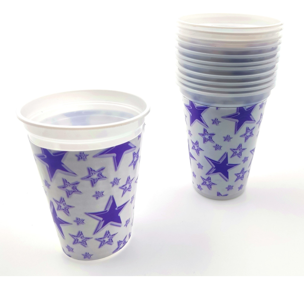 Kit Vasos Platos Cubiertos Blanco Morado Estrellas X 12 Ya - Imagen 3