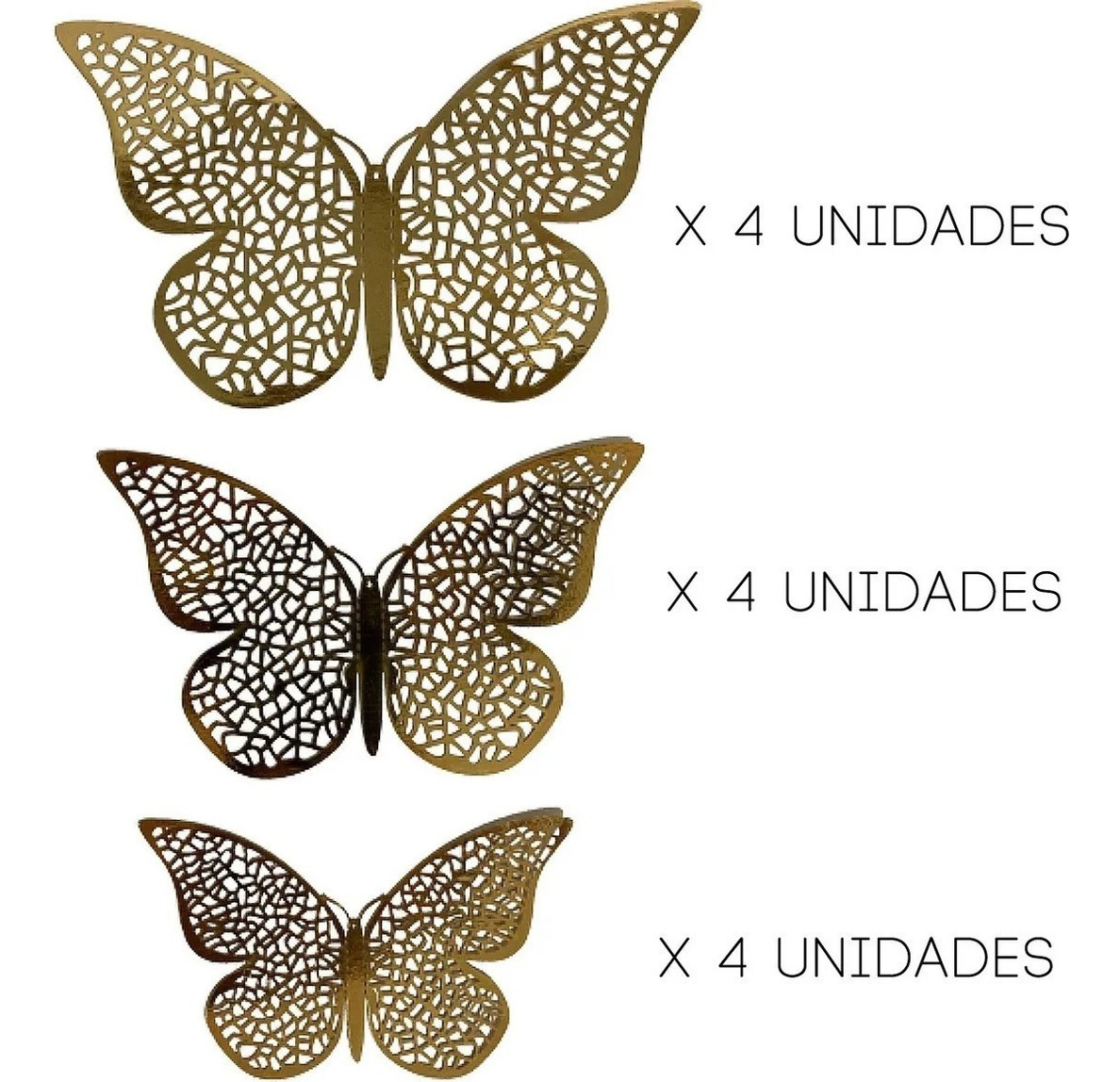 12 Mariposas Decorativas 3d Metalizadas Adhesivas Doradas - Imagen 5