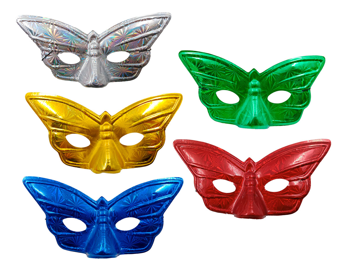 Antifaz Fiesta Hora Loca Pvc Cromado Mariposa Holograma X6un