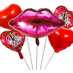 Bouquet Globos Beso Labios Te Amo Rojo Aniversario Valentin