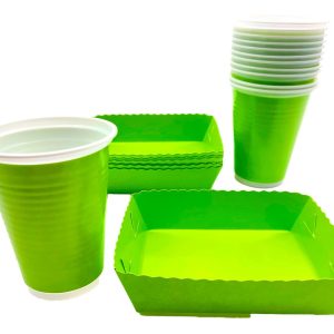 Kit Fiesta Vasos Platos Cuadrados Neon Verde X12 Units Ya