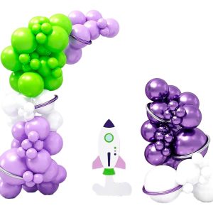 Arco Globos Cohete Espacial Morado Blanco Verde Comprar Ya