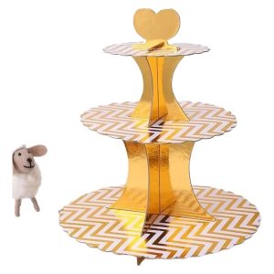 Torre Base Para Cupcakes 3 Niveles Zigzag Dorado
