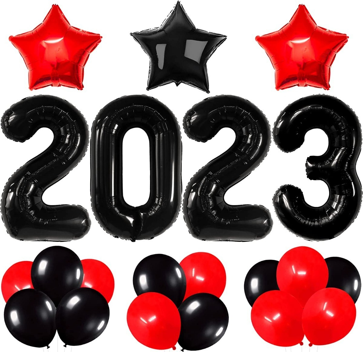 Globo Decoracion Fi Año Numero 2023 Negro Kit Estrellas Ya