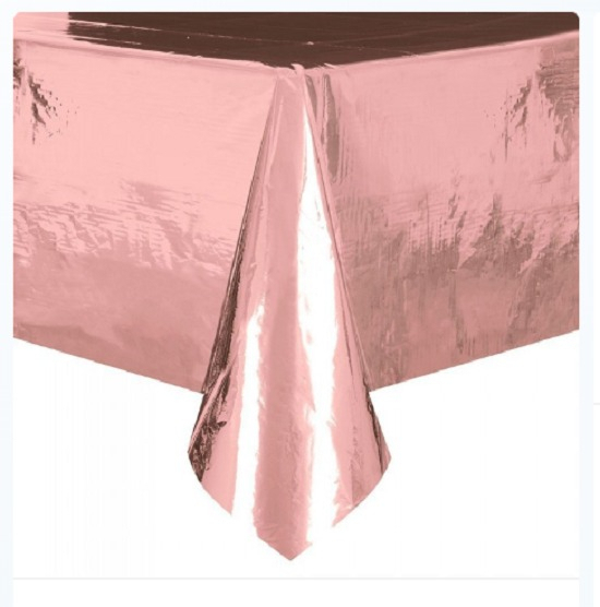 Mantel Metalizado Oro Rosa Cromado Fiesta Cumpleaños Mesa