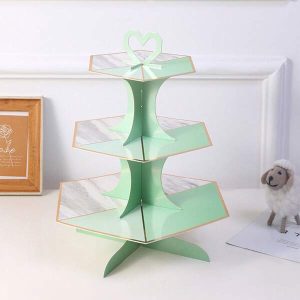 Torre Base Para Cupcakes 3 Niveles Mármol Verde Corazón