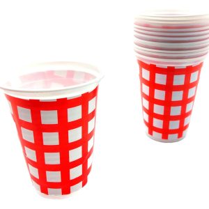 Vasos Fiesta Blanco Rojo Cuadros Picnic X12 Units Comprar