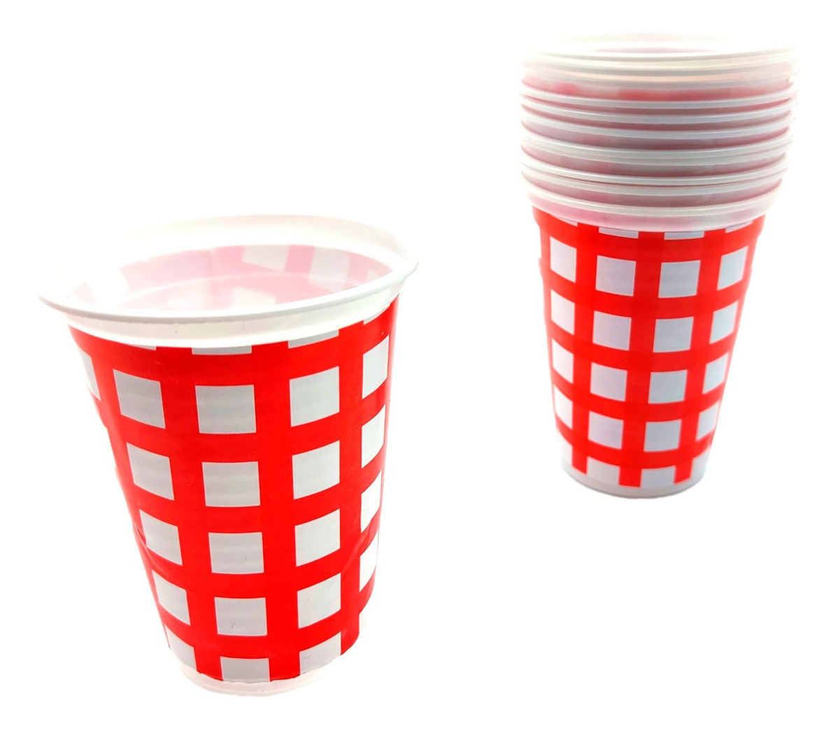 Vasos Fiesta Blanco Rojo Cuadros Picnic X12 Units Comprar